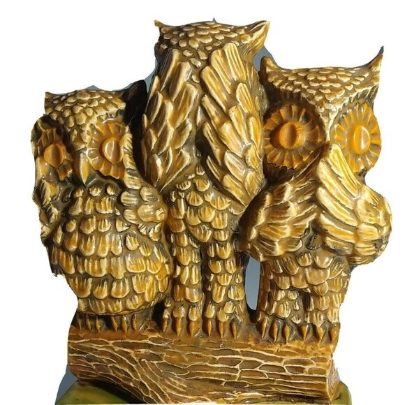 Vintage See, Speak and Hear No Evil, Glazed Ceramic Porcelain Owls Figurine - Picture 6 of 6